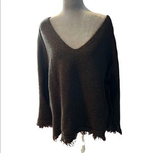 Free people oversized fringed brown sweater s/p